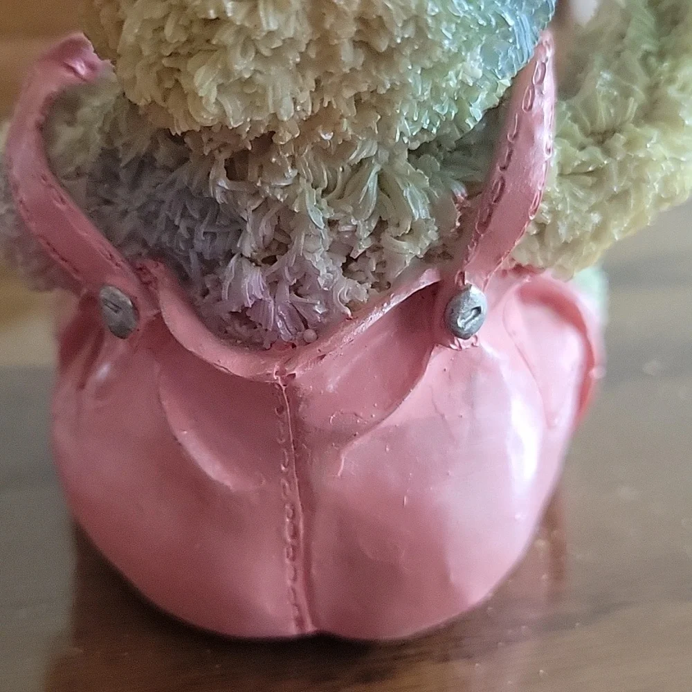 Hand Painted Bunny Figurine Pink Overalls Basket Pastel Eggs Approx 5.5" - Picture 7 of 11